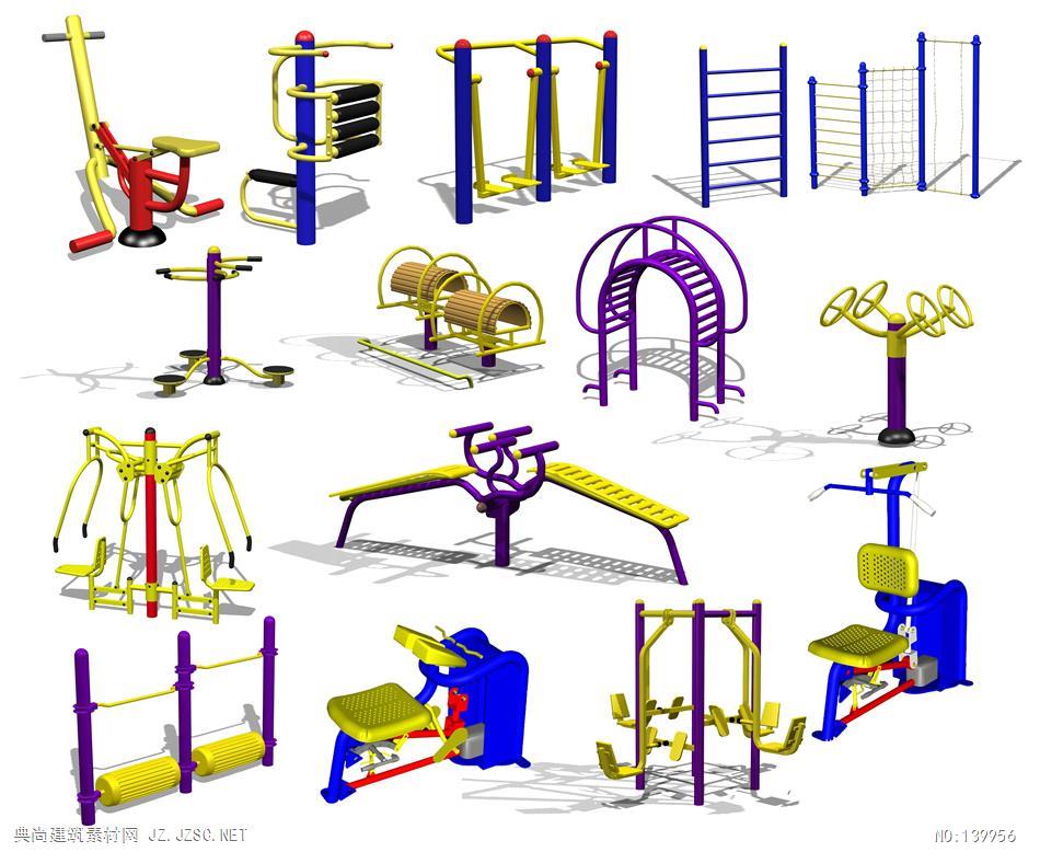 公共游乐设施psd素材3d健身器材-效果图psd素材