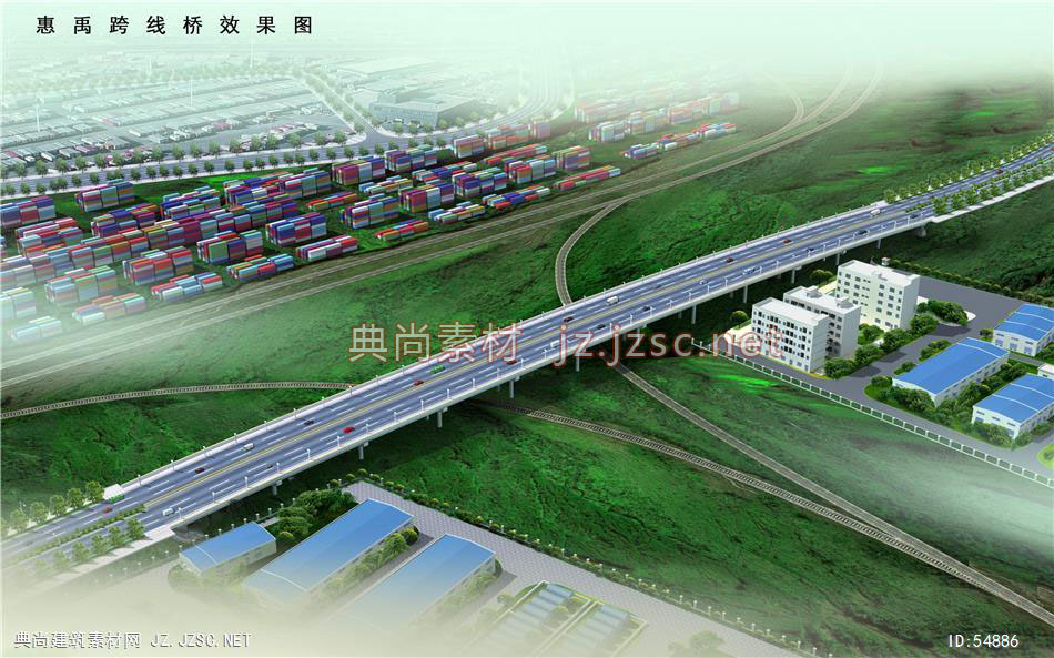 01惠禹跨线桥道路景观效果图 鸟瞰psd