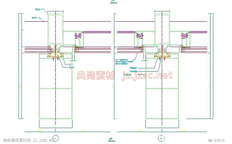 dt19竖明横隐幕墙开启扇横剖节点图