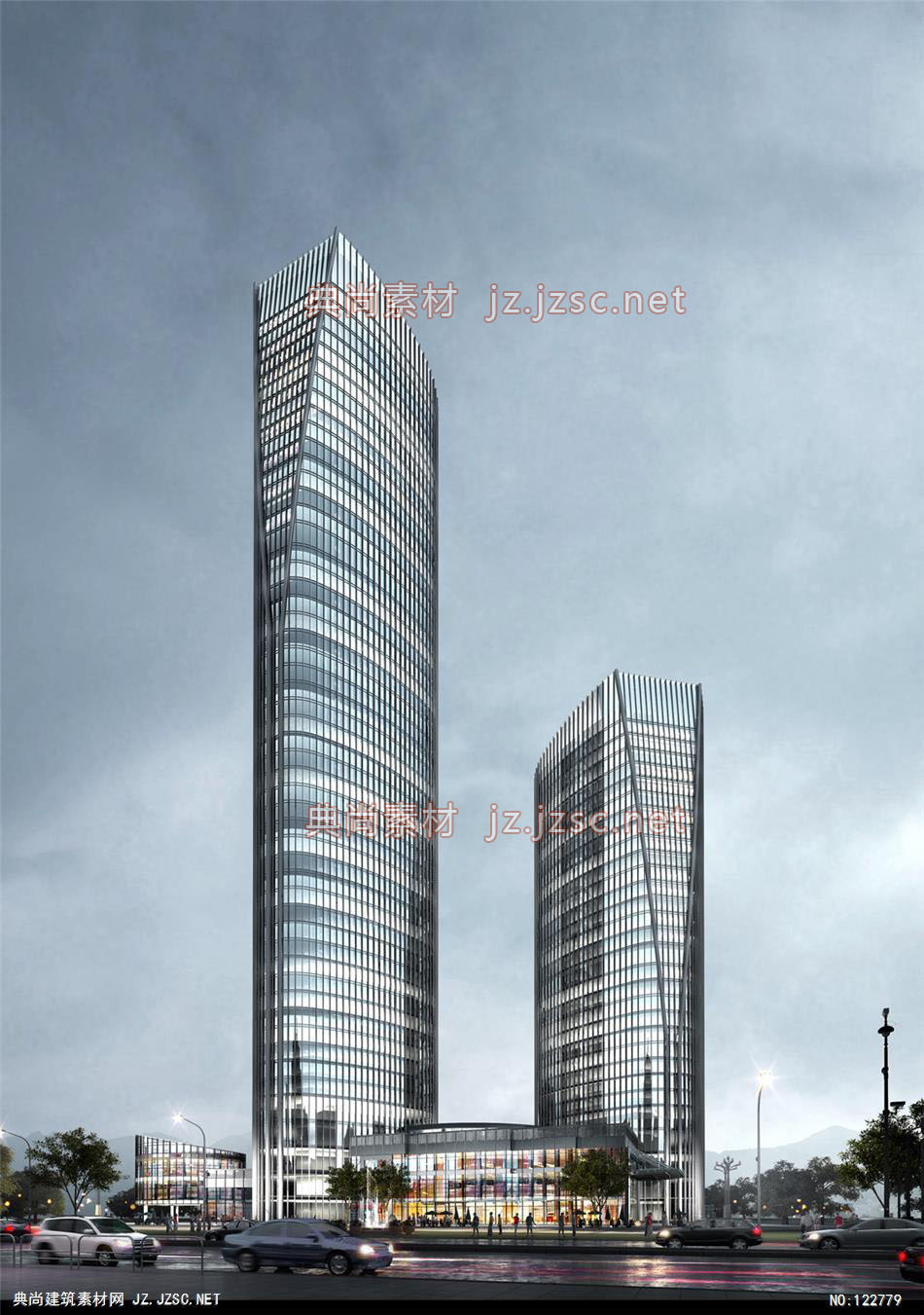A中国银行外墙 超高层办公建筑效果图