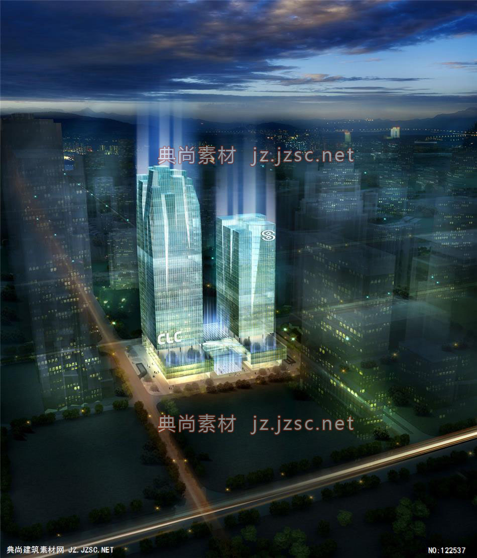A深圳双子塔02 超高层办公建筑效果图