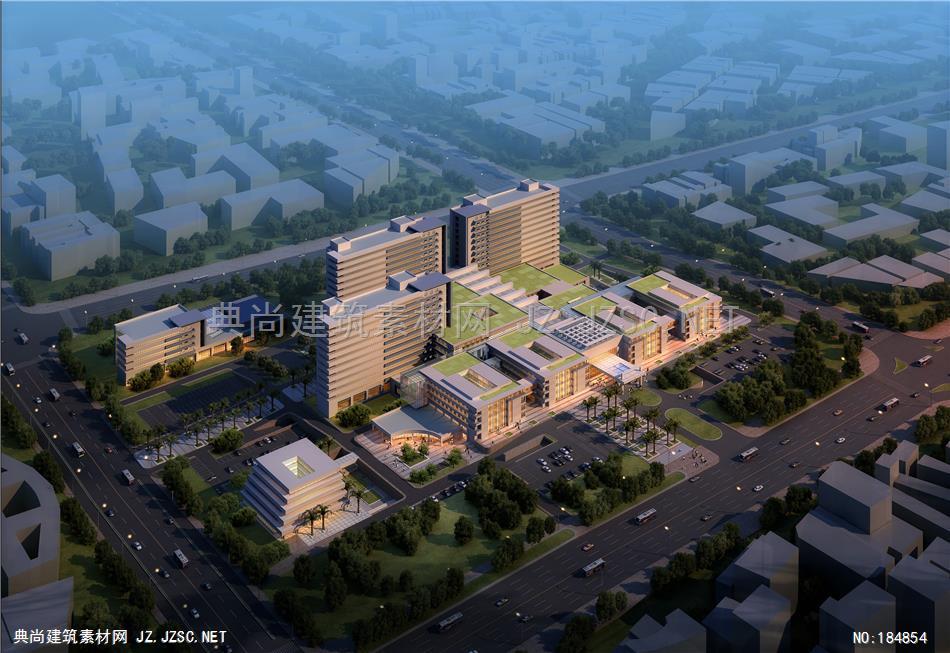 鸟瞰规划效果图05-汉界-平顶山市新城区医院设计鸟瞰黄昏-